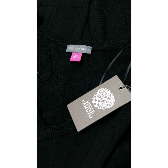 Vince Camuto Drop Stitch Asymmetrical V-Neck Black - Picture 6 of 7